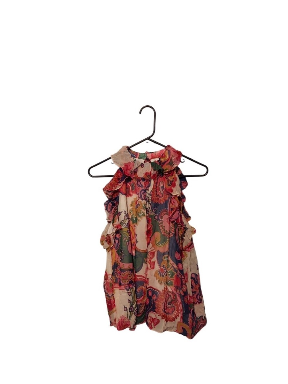 Zimmermann Lovestruck Paisley Floral Silk Chiffon Tank Top Blouse Ruffle Size 3